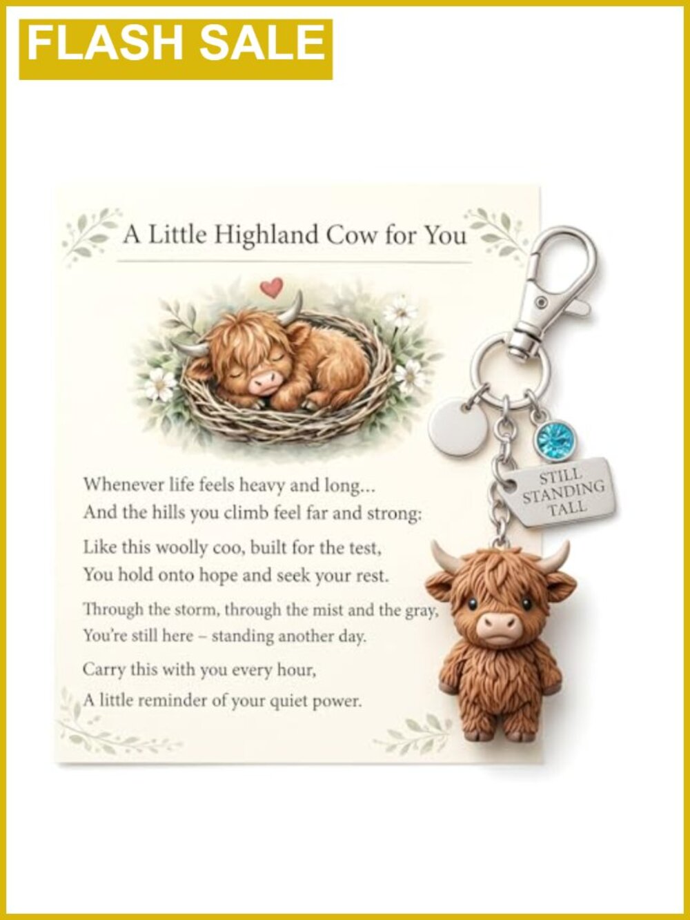 Highland Cow Keychain 3D Resin Birthstone Charm Bag Accessory